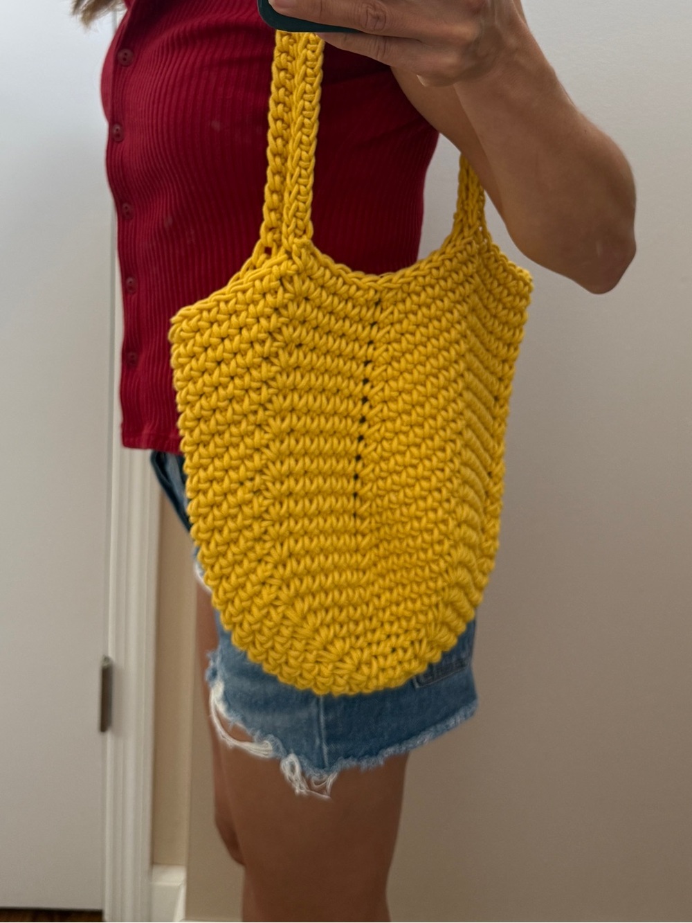 Handwoven Yellow Crochet Tote Bag - Women Bags